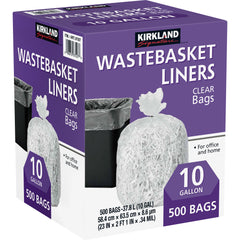 Kirkland Signature 10-Gallon Wastebasket Liner, Clear, 500-Count