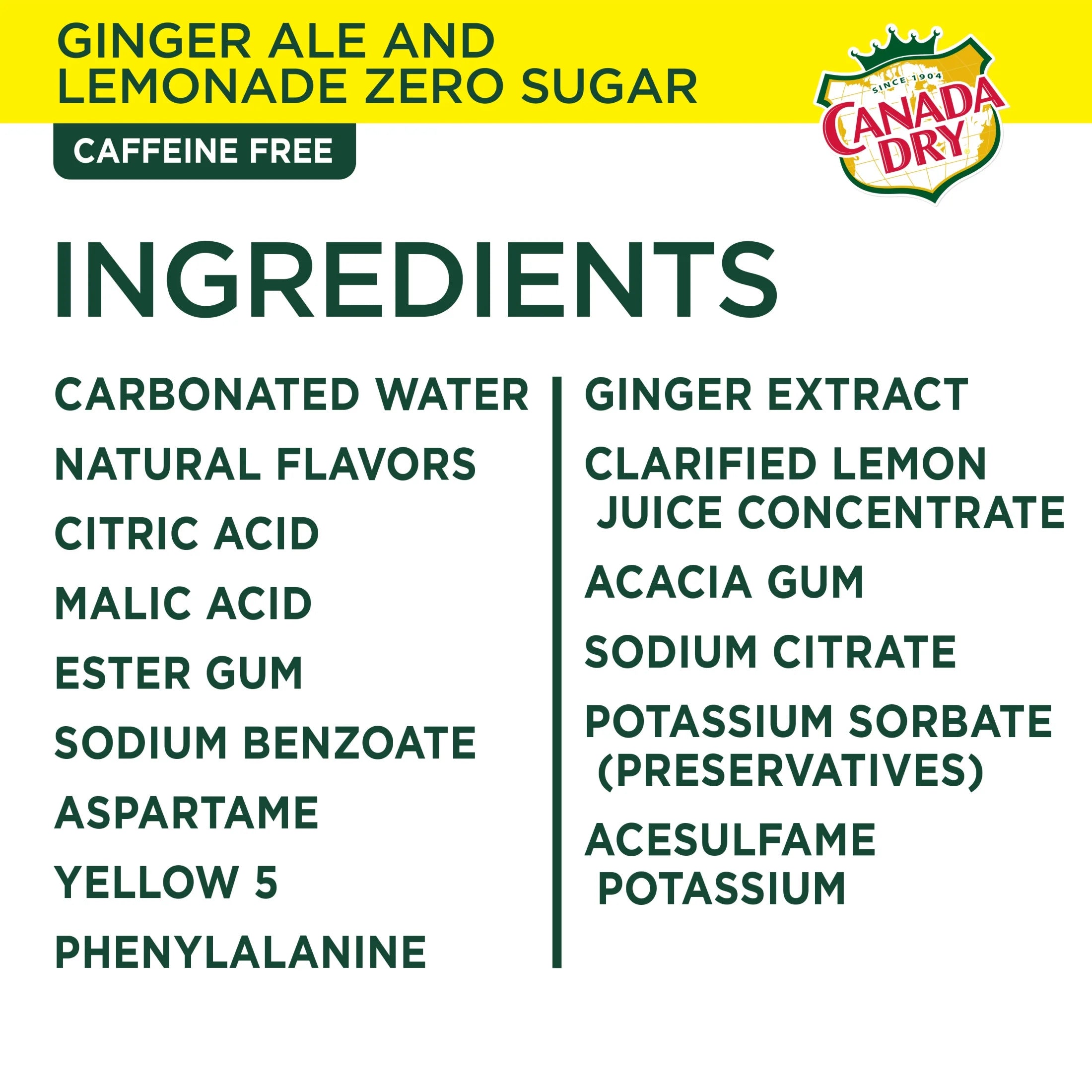 Caffeine Free Zero Sugar Ginger Ale and Lemonade Soda Pop, 12 Fl Oz, 12 Pack Cans