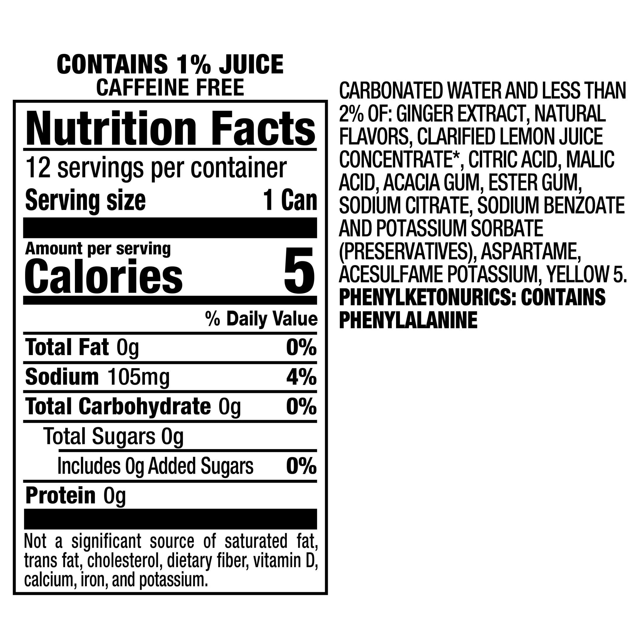 Caffeine Free Zero Sugar Ginger Ale and Lemonade Soda Pop, 12 Fl Oz, 12 Pack Cans
