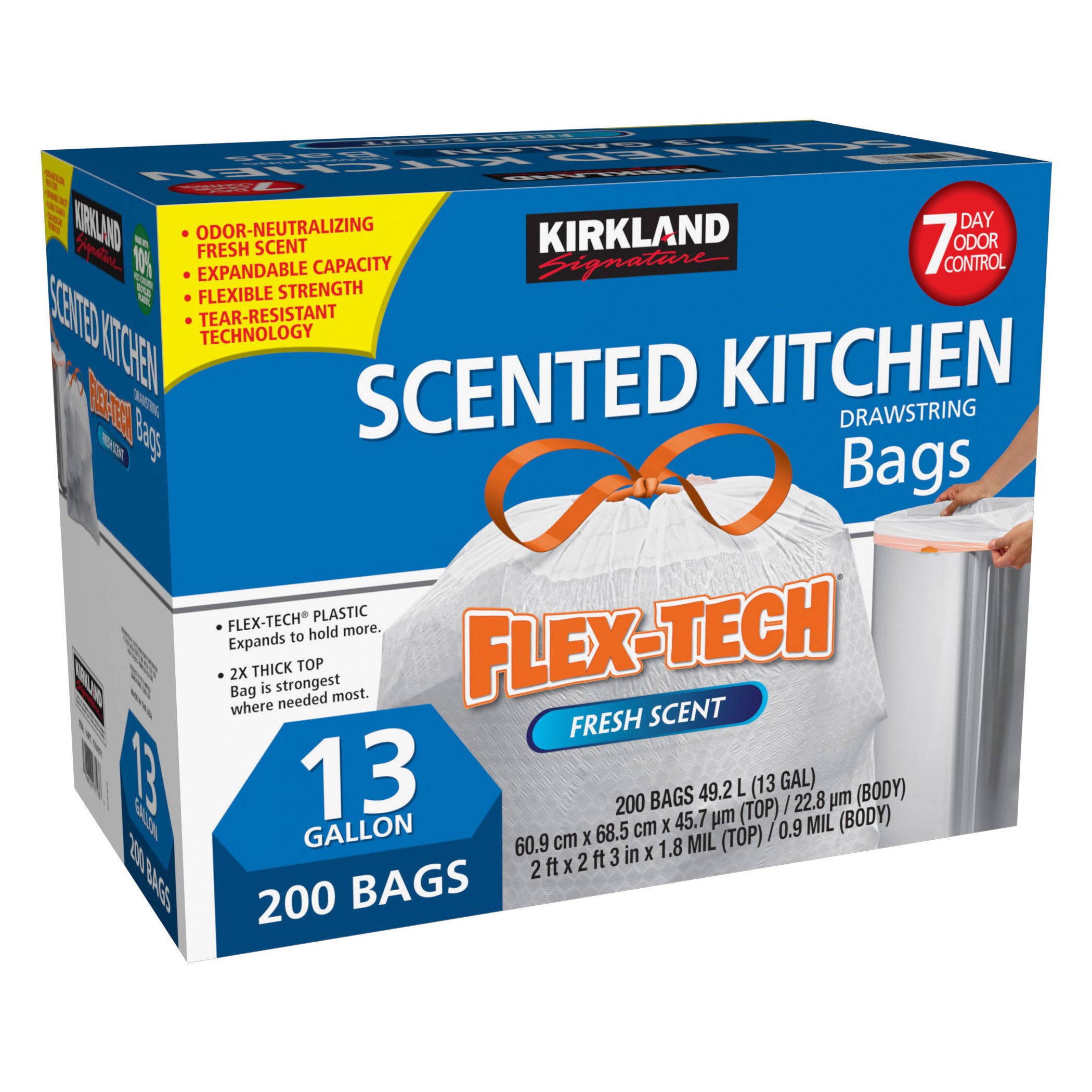 Kirkland Signature Flex-Tech 13-Gallon Scented Kitchen Trash Bags, 200-Count