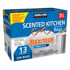 Kirkland Signature Flex-Tech 13-Gallon Scented Kitchen Trash Bags, 200-Count