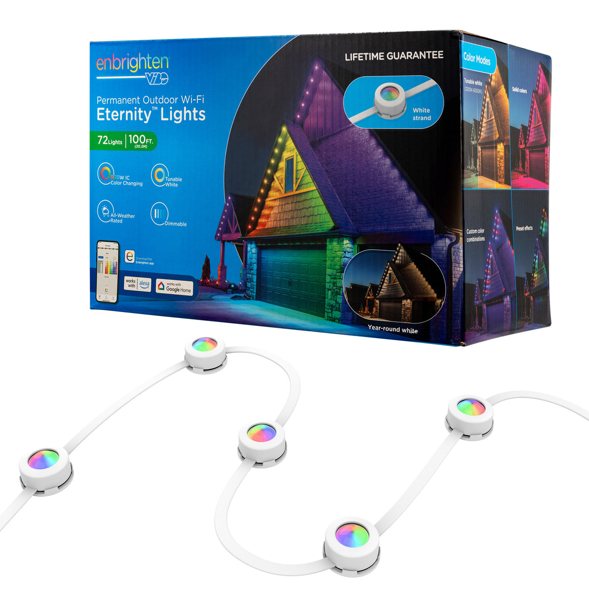 Enbrighten 100 Ft. Permanent Outdoor Wi-Fi Eternity Eave Lights, 16.5 In. Spacing, 33 Lumens