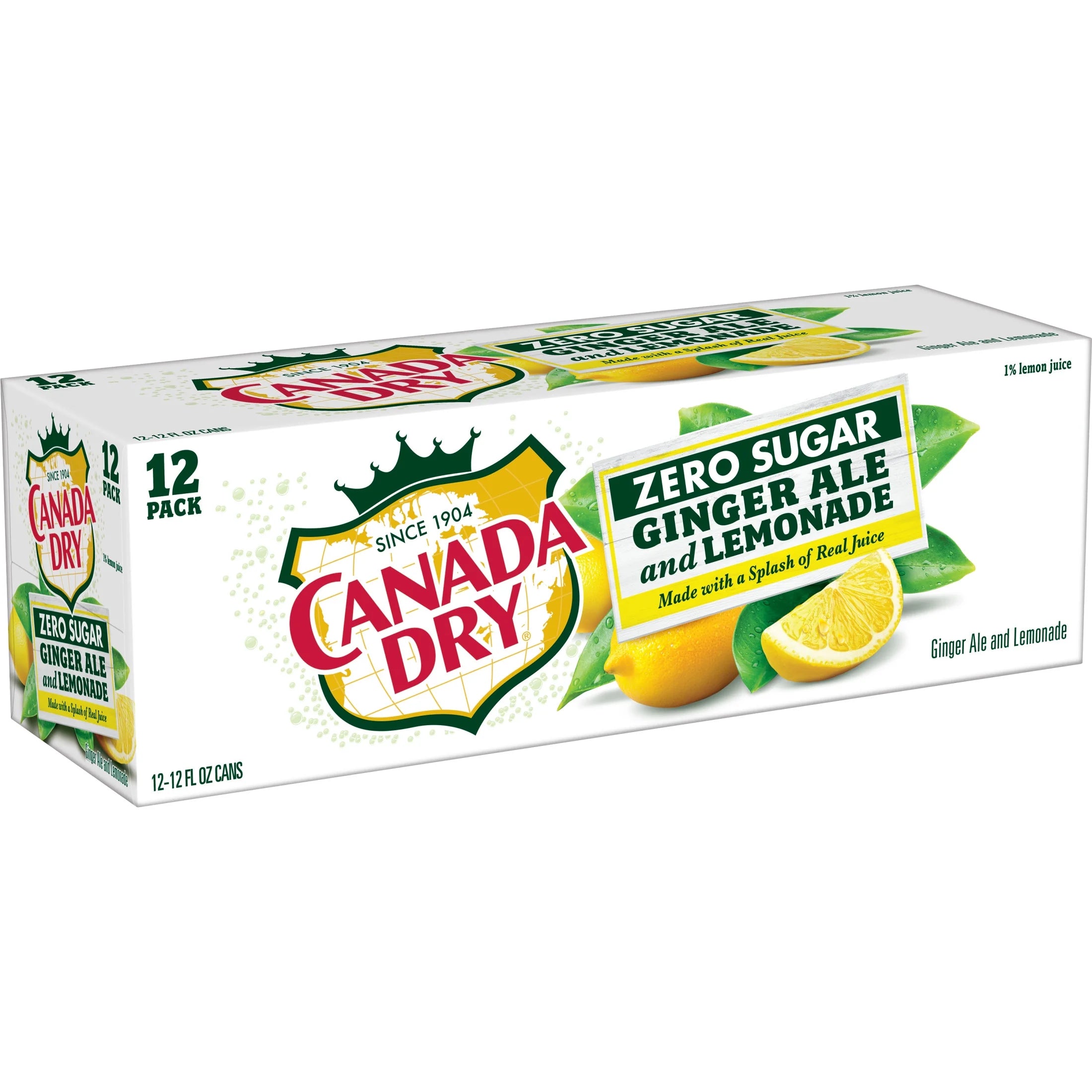 Caffeine Free Zero Sugar Ginger Ale and Lemonade Soda Pop, 12 Fl Oz, 12 Pack Cans