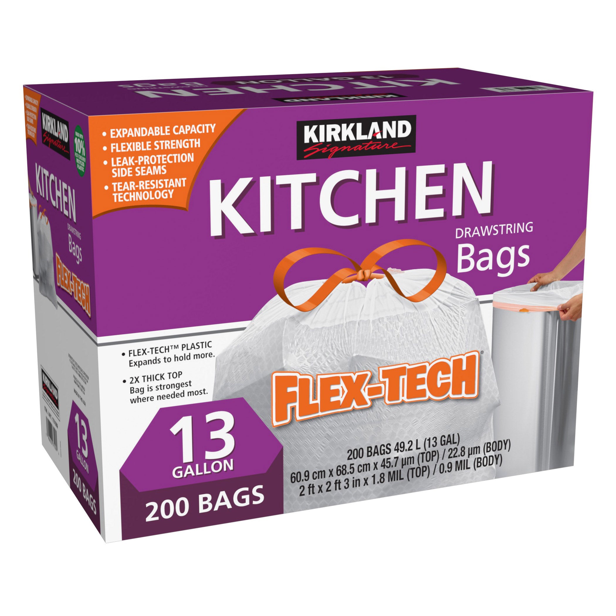 Kirkland Signature Flex-Tech 13-Gallon Kitchen Trash Bag, 200-Count