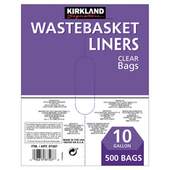 Kirkland Signature 10-Gallon Wastebasket Liner, Clear, 500-Count