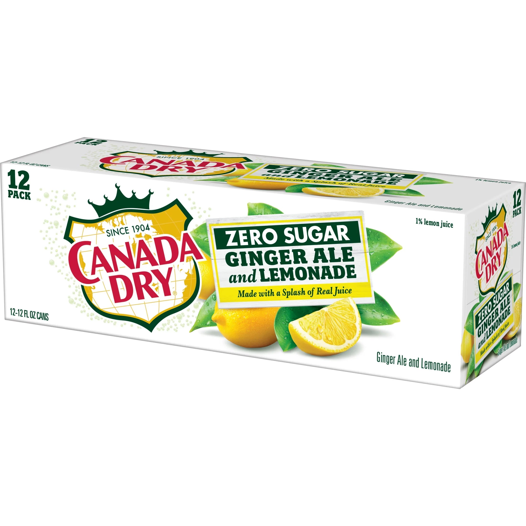 Caffeine Free Zero Sugar Ginger Ale and Lemonade Soda Pop, 12 Fl Oz, 12 Pack Cans