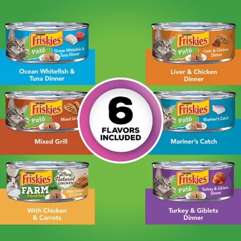 Purina Friskies Variety Pack, Adult Pate Wet Cat Food, 5.5 Oz., 60 Ct.